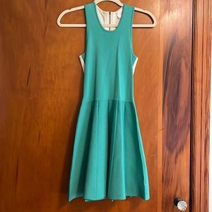 Parker teal and ivory A-line dress